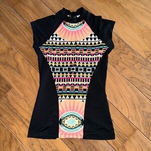 Tribal Print Black Swimming Top